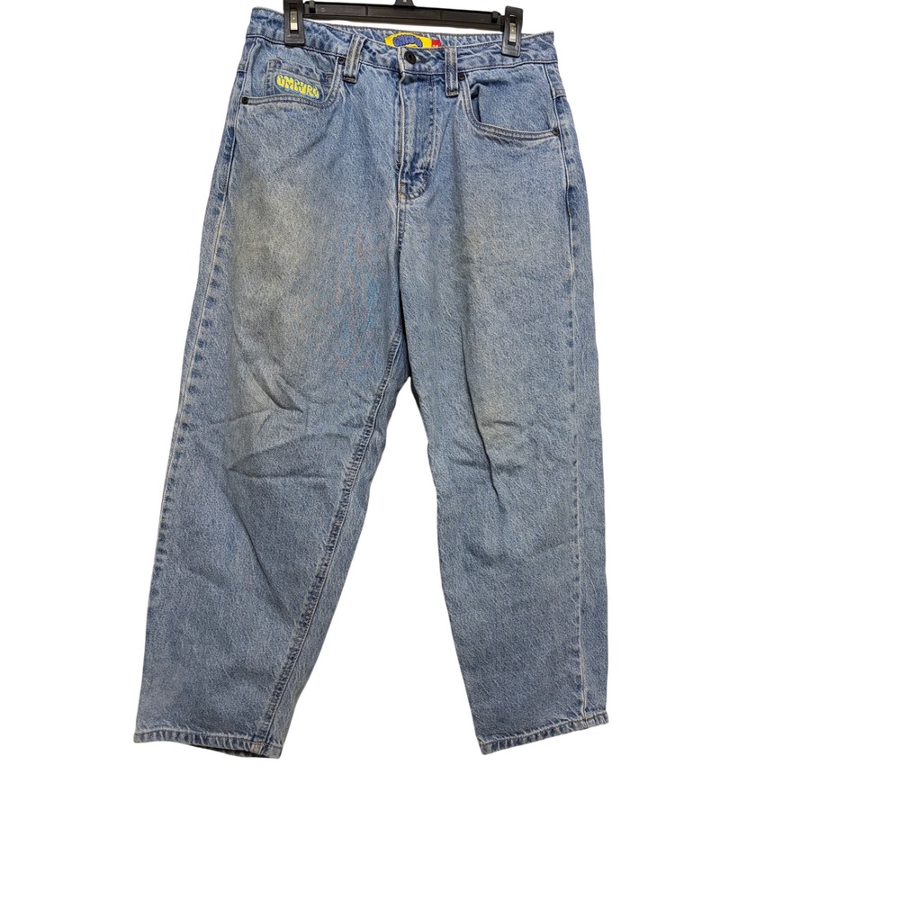 Empyre Loose Fit SkateJeans 28 Blue Baggy Denim Graffiti Logo Embroidered Pocket